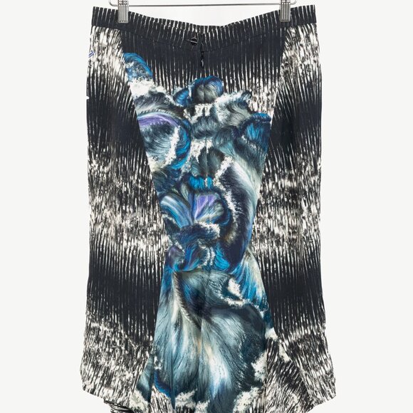Peter Pilotto K Blue & Black Abstract Printed Crepe Handkerchief-Hem Skirt - Picture 3 of 12